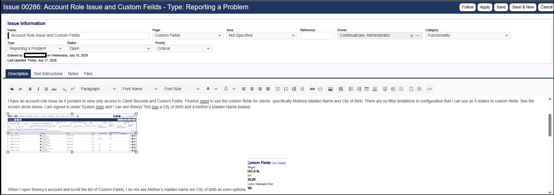 Example of Issue Tracker Problem